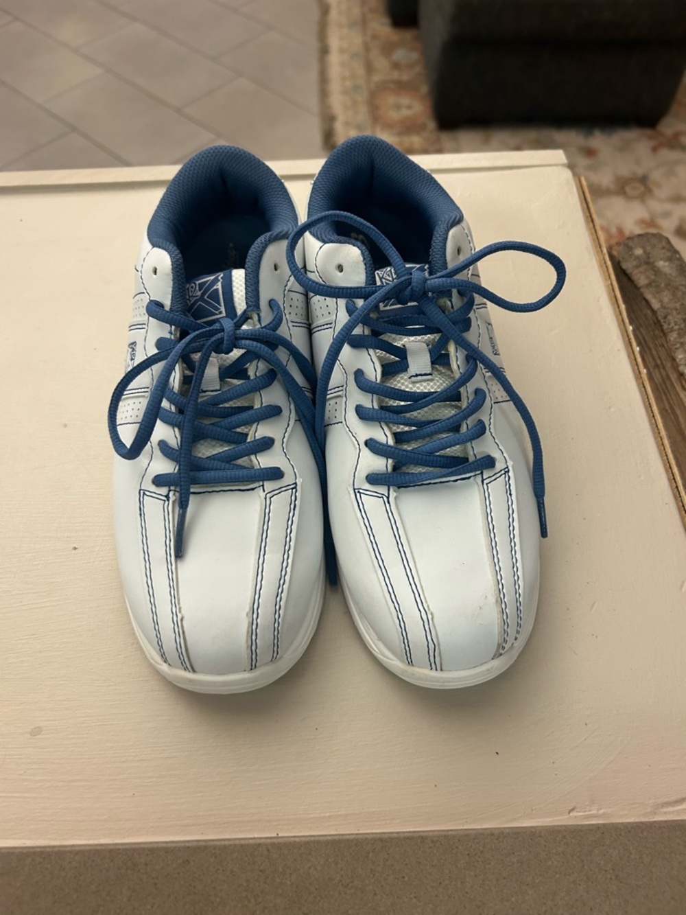 KR Strikeforce  White Sneakers w/Blue Trim and Laces size 8 excellent condition